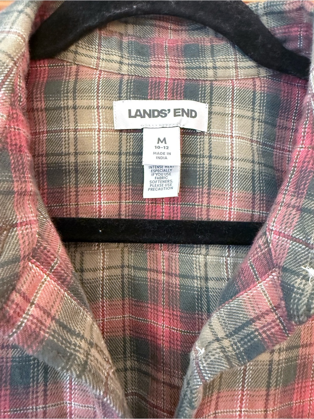Lands’ End Pink Green Plaid Cropped Button Down Shirt Preppy M - Picture 4 of 8